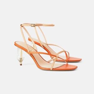 Zara Orange Strappy Heels with Clear Heel Size EU 39 / US 9.5